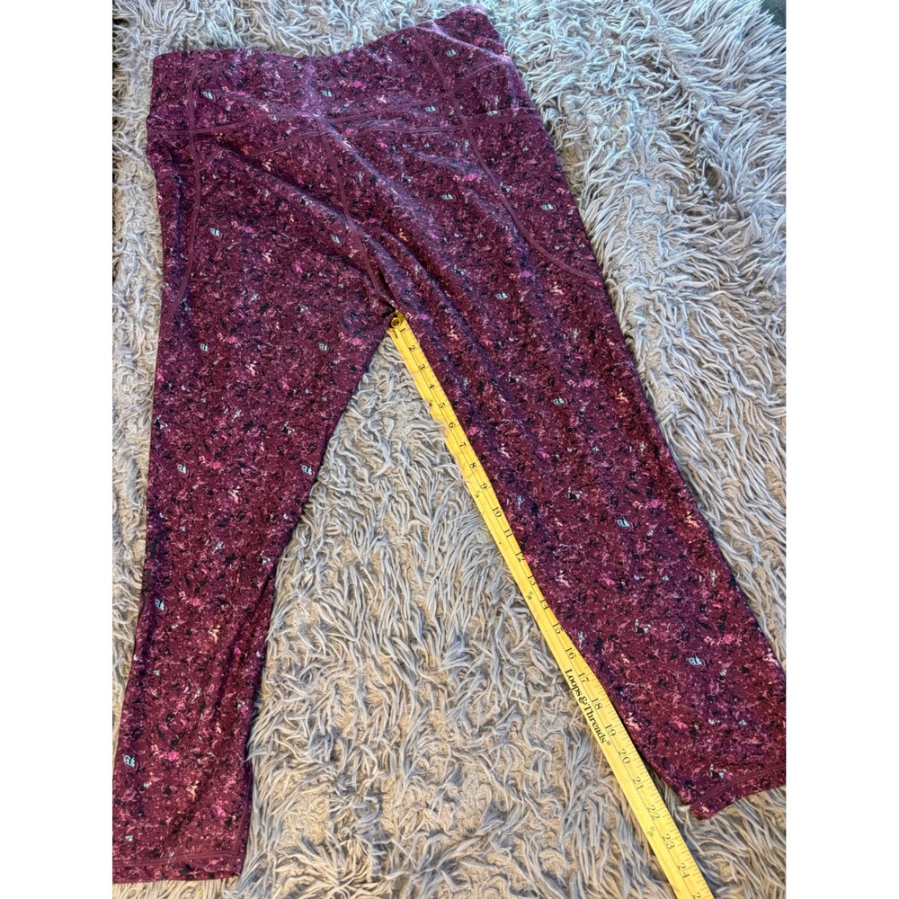 Reebok Womens XXL Burgundy Pink Abstract Print Activewear Leggings with Pockets
